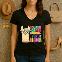 Fourth Grade No Prob Llama 4th Grade Students Teachers Women's V-Neck T-Shirt