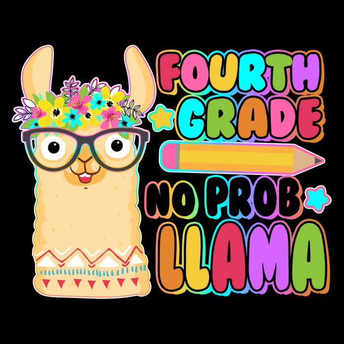 Fourth Grade No Prob Llama 4th Grade Students Teachers Women's V-Neck T-Shirt