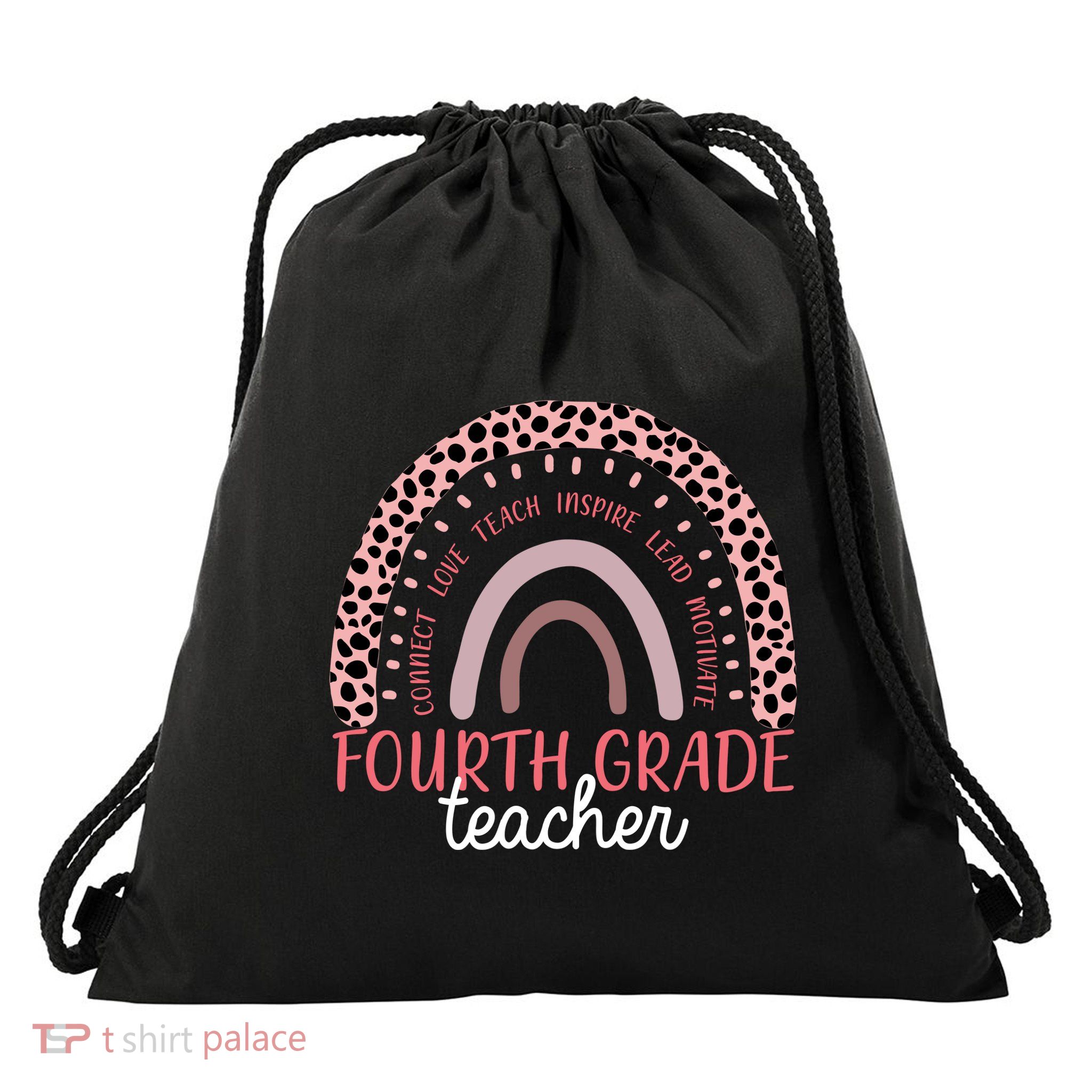 Fourth Grade Teacher Cute Inspiring Rainbow Drawstring Bag