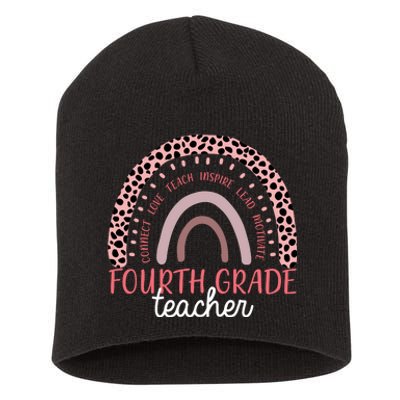 Fourth Grade Teacher Cute Inspiring Rainbow Short Acrylic Beanie