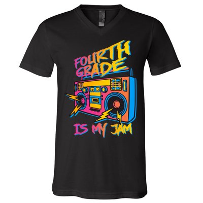 Fourth Grade Teacher Retro V-Neck T-Shirt