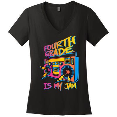 Fourth Grade Teacher Retro Women's V-Neck T-Shirt