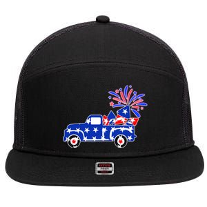 Fourth of July Fireworks Pickup Truck 7 Panel Mesh Trucker Snapback Hat