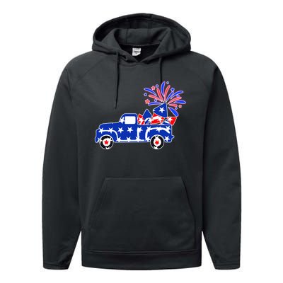 Fourth of July Fireworks Pickup Truck Performance Fleece Hoodie