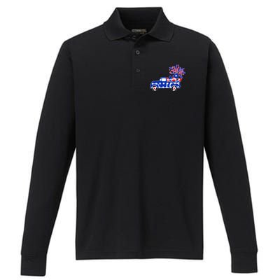 Fourth of July Fireworks Pickup Truck Performance Long Sleeve Polo