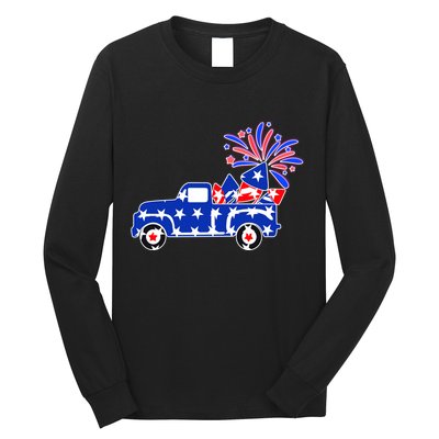 Fourth of July Fireworks Pickup Truck Long Sleeve Shirt