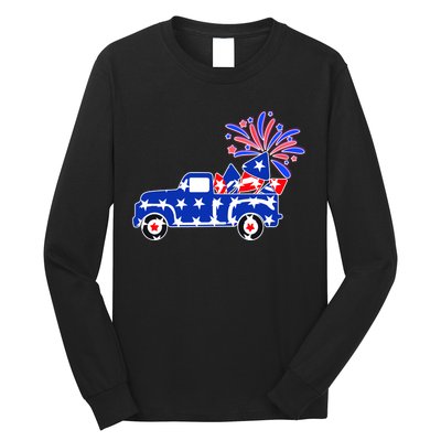 Fourth of July Fireworks Pickup Truck Long Sleeve Shirt