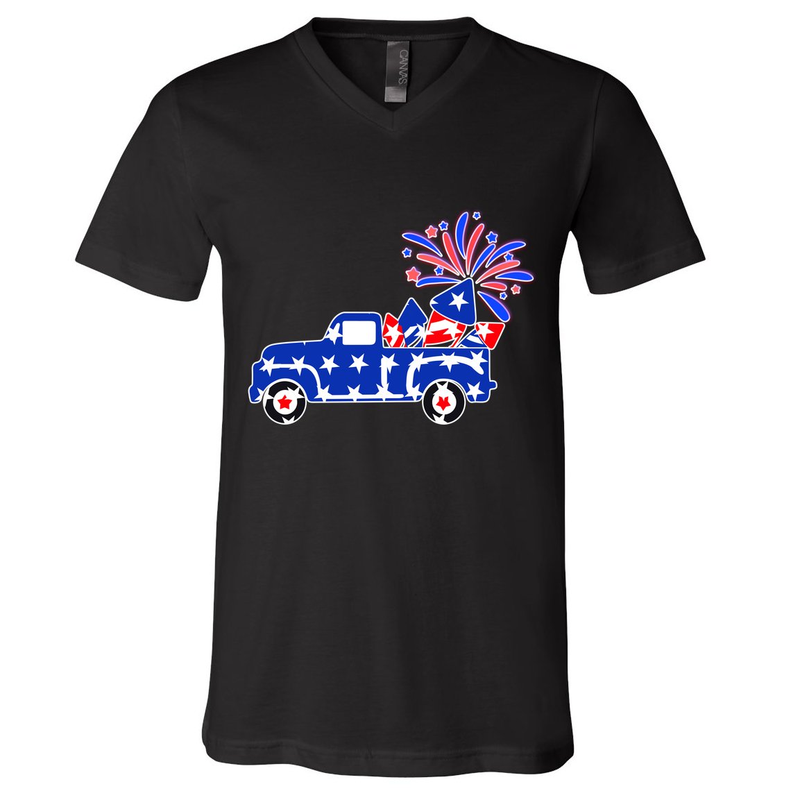 Fourth of July Fireworks Pickup Truck V-Neck T-Shirt