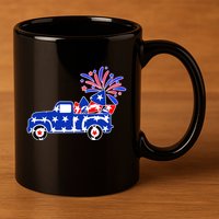 Fourth of July Fireworks Pickup Truck 11oz C Handle Ceramic Mug