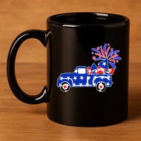 Fourth of July Fireworks Pickup Truck 11oz C Handle Ceramic Mug