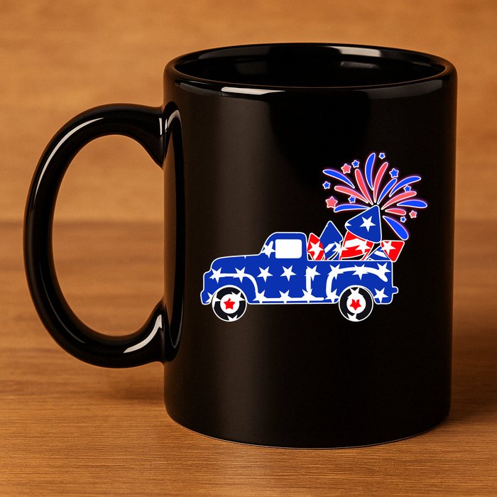 Fourth of July Fireworks Pickup Truck 11oz C Handle Ceramic Mug
