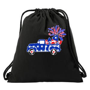 Fourth of July Fireworks Pickup Truck Drawstring Bag