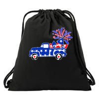 Fourth of July Fireworks Pickup Truck Drawstring Bag