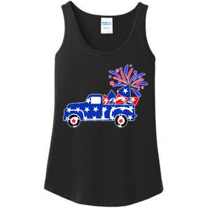 Fourth of July Fireworks Pickup Truck Ladies Essential Tank