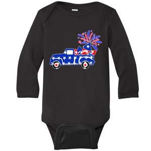 Fourth of July Fireworks Pickup Truck Baby Long Sleeve Bodysuit