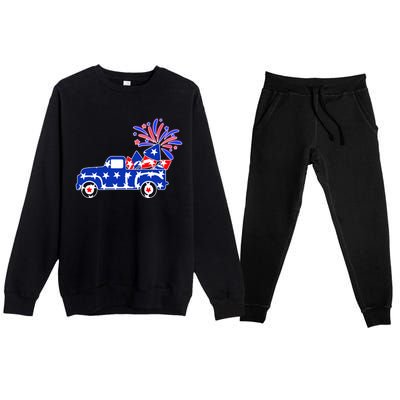 Fourth of July Fireworks Pickup Truck Premium Crewneck Sweatsuit Set