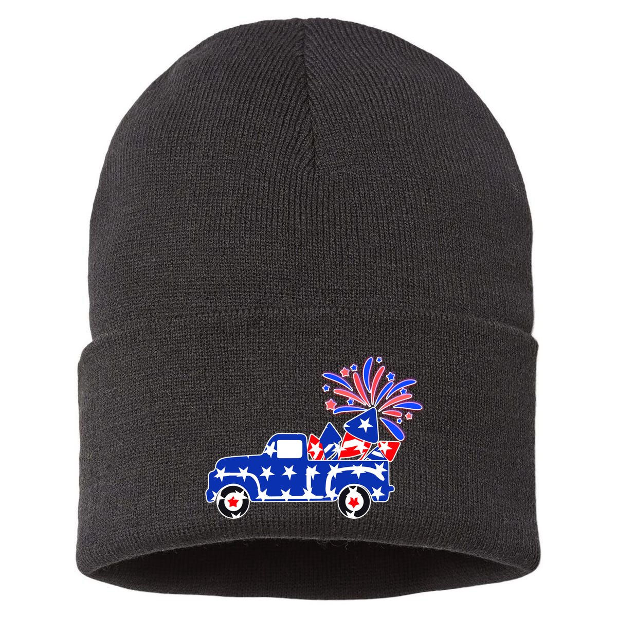 Fourth of July Fireworks Pickup Truck Sustainable Knit Beanie