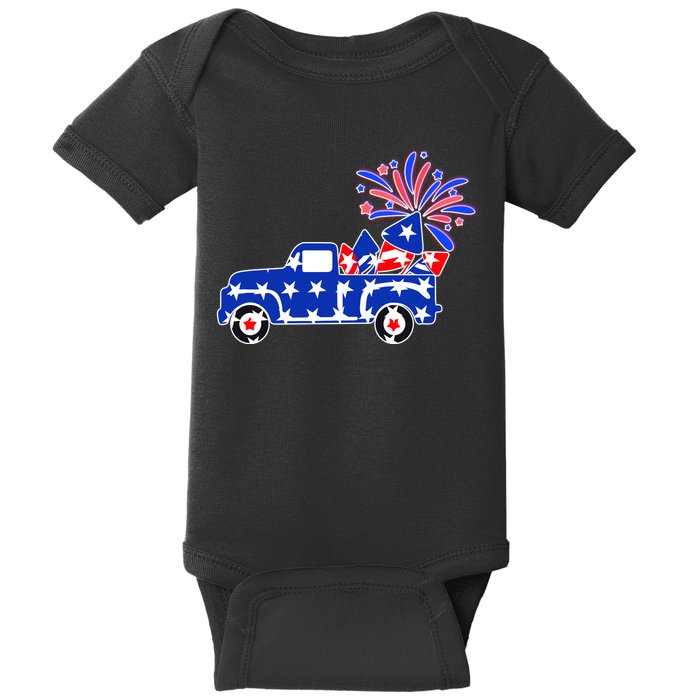 Fourth of July Fireworks Pickup Truck Baby Bodysuit