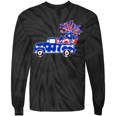 Fourth of July Fireworks Pickup Truck Tie-Dye Long Sleeve Shirt