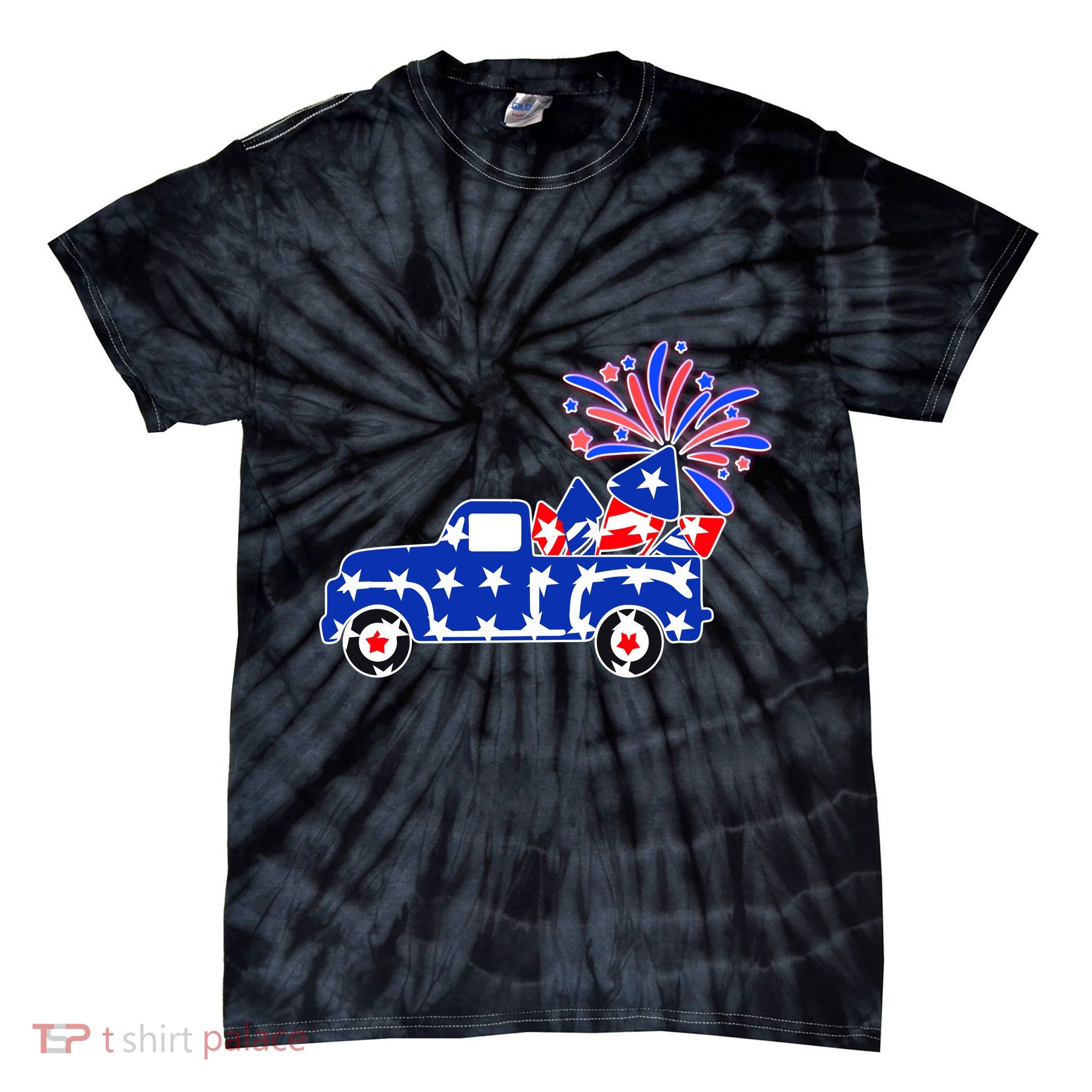 Fourth of July Fireworks Pickup Truck Tie-Dye T-Shirt