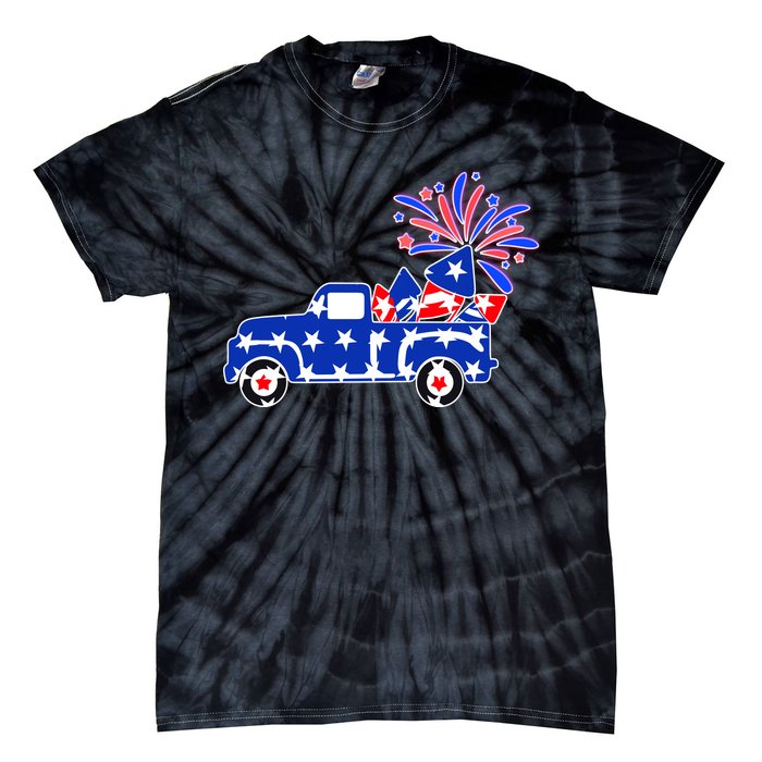 Fourth of July Fireworks Pickup Truck Tie-Dye T-Shirt