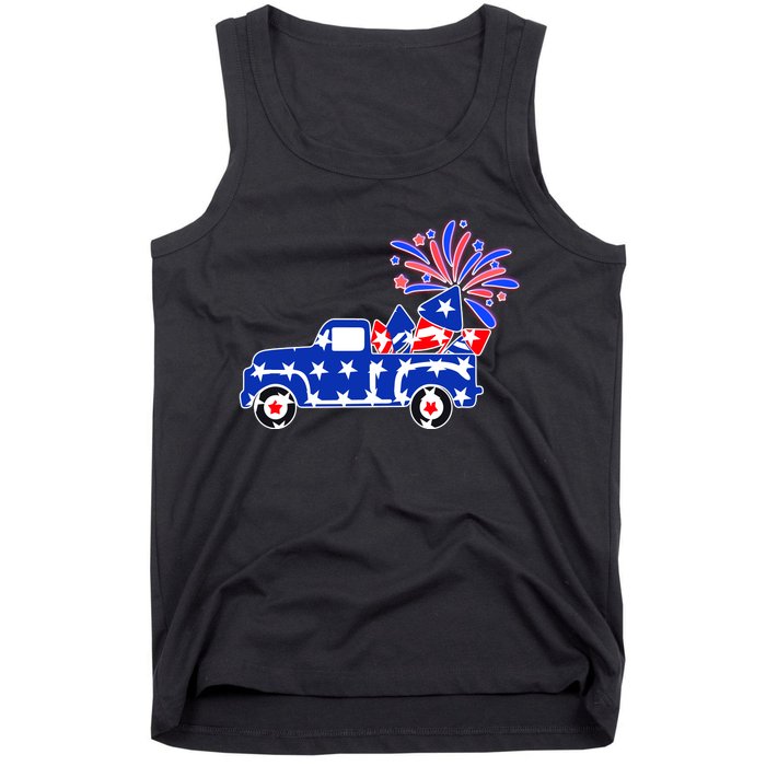 Fourth of July Fireworks Pickup Truck Tank Top