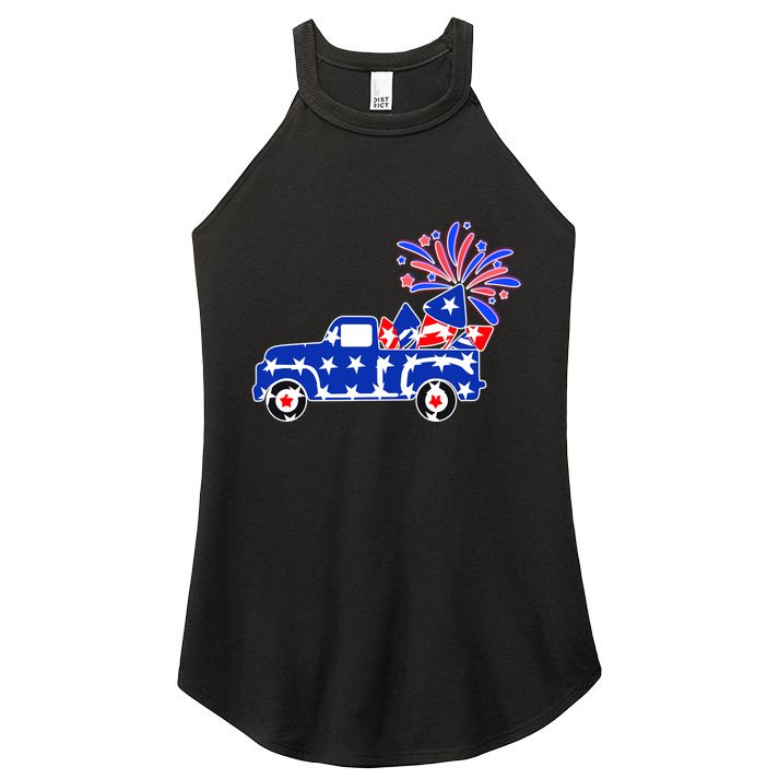 Fourth of July Fireworks Pickup Truck Women's Perfect Tri Rocker Tank