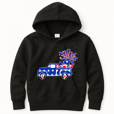 Fourth of July Fireworks Pickup Truck Kids Hoodie
