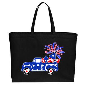 Fourth of July Fireworks Pickup Truck Cotton Canvas Jumbo Tote