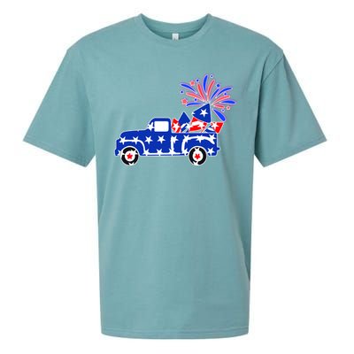 Fourth of July Fireworks Pickup Truck Sueded Cloud Jersey T-Shirt