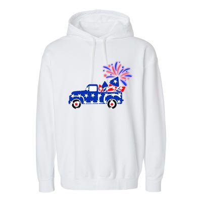 Fourth of July Fireworks Pickup Truck Garment-Dyed Fleece Hoodie