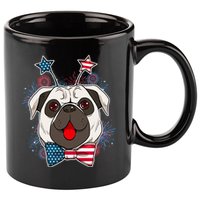 Fourth of July Fireworks Pug Dog 11oz C Handle Ceramic Mug