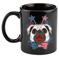 Fourth of July Fireworks Pug Dog 11oz C Handle Ceramic Mug