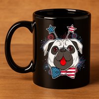 Fourth of July Fireworks Pug Dog 11oz C Handle Ceramic Mug