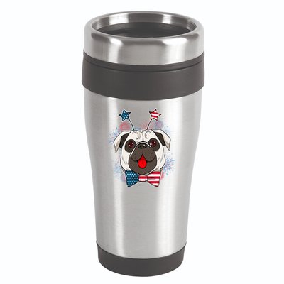 Fourth of July Fireworks Pug Dog 16oz Travel Tumbler