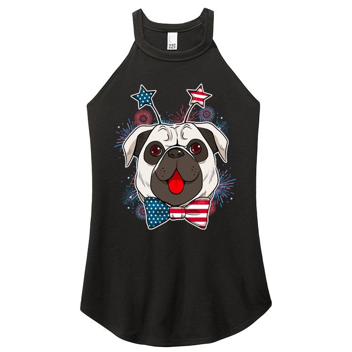 Fourth of July Fireworks Pug Dog Women's Perfect Tri Rocker Tank