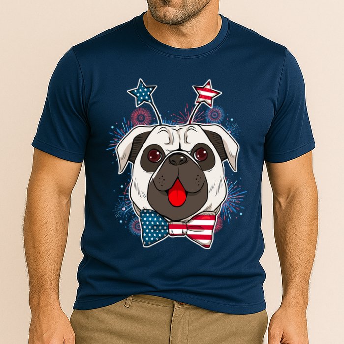 Fourth of July Fireworks Pug Dog Cooling Performance Crew T-Shirt