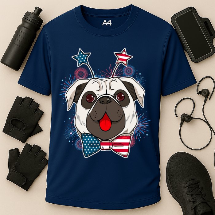 Fourth of July Fireworks Pug Dog Cooling Performance Crew T-Shirt