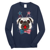 Fourth of July Fireworks Pug Dog Long Sleeve Shirt