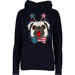 Fourth of July Fireworks Pug Dog Womens Funnel Neck Pullover Hood