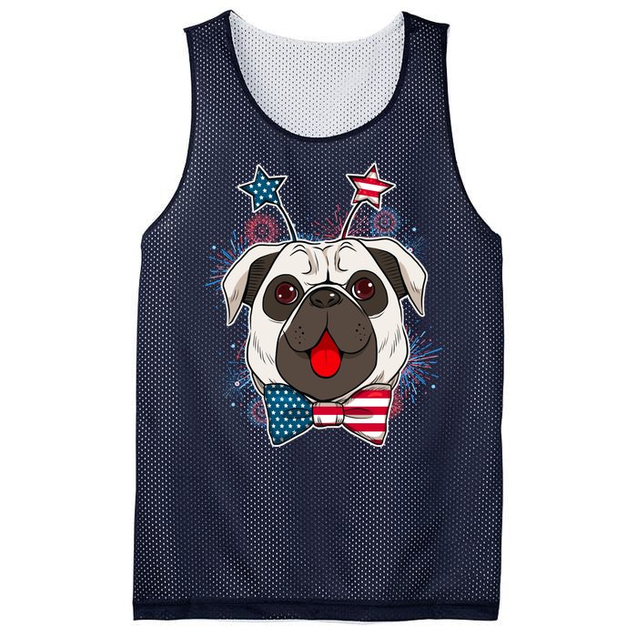 Fourth of July Fireworks Pug Dog Mesh Reversible Basketball Jersey Tank