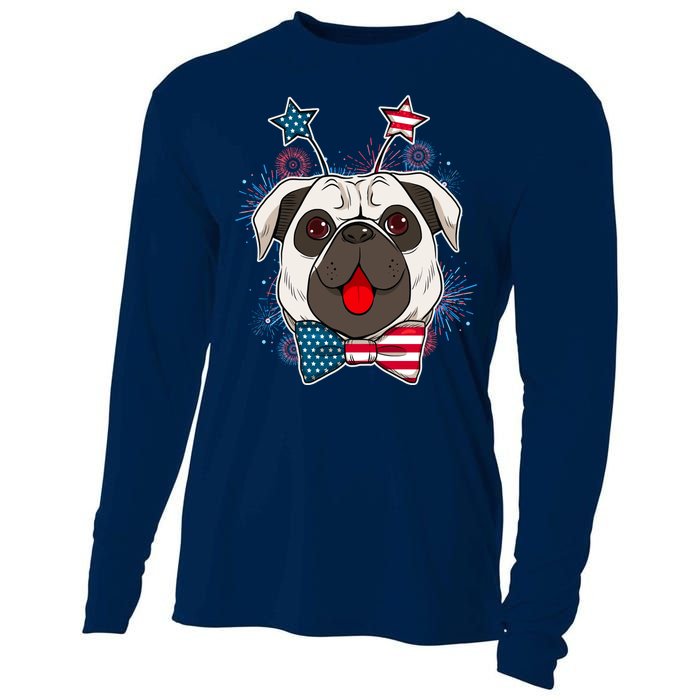 Fourth of July Fireworks Pug Dog Cooling Performance Long Sleeve Crew