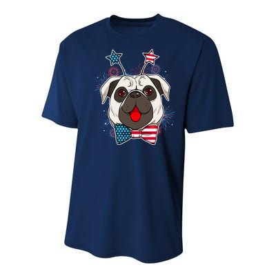 Fourth of July Fireworks Pug Dog Youth Performance Sprint T-Shirt