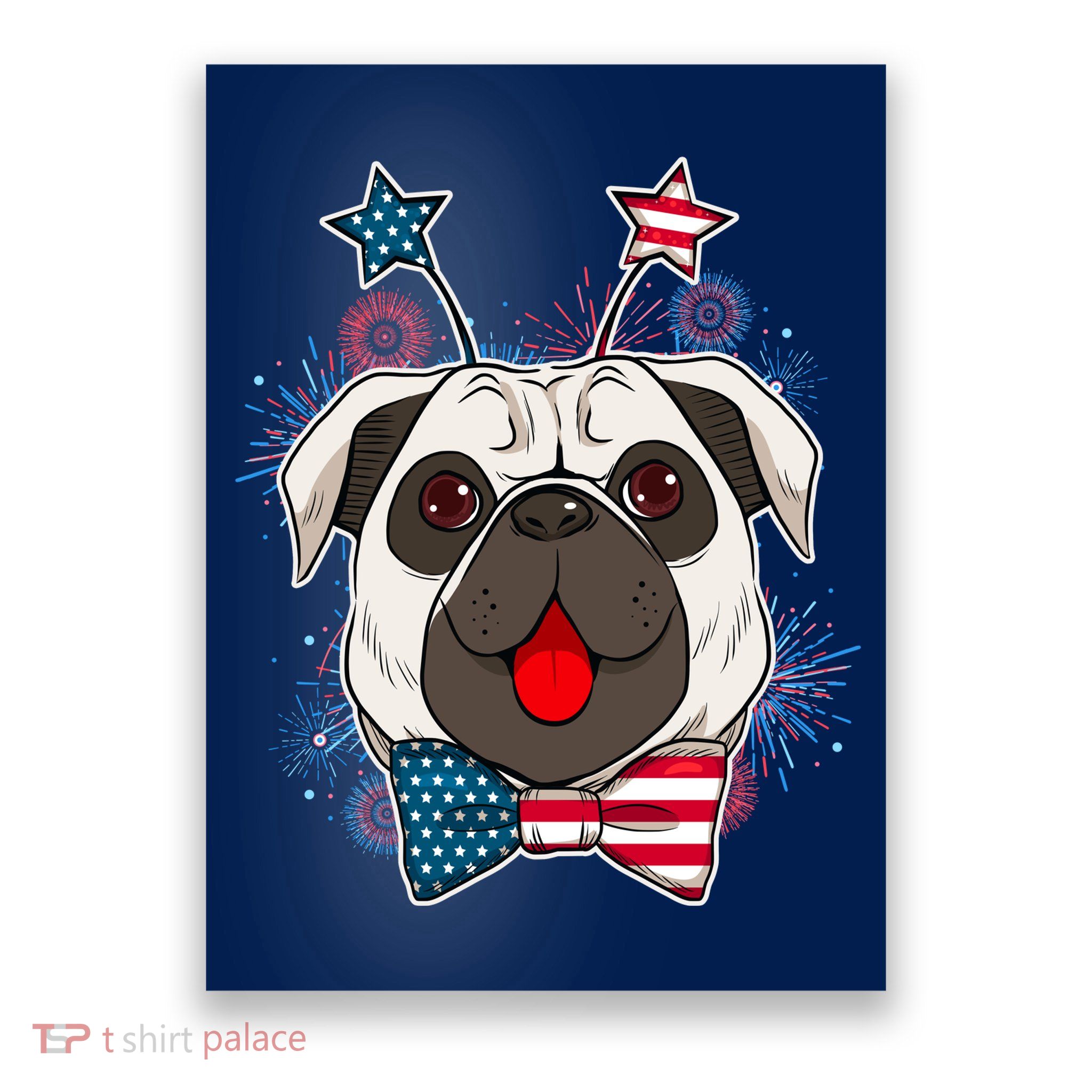 Fourth of July Fireworks Pug Dog Poster