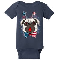 Fourth of July Fireworks Pug Dog Baby Bodysuit