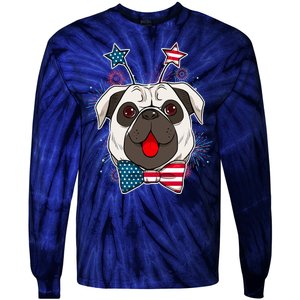 Fourth of July Fireworks Pug Dog Tie-Dye Long Sleeve Shirt