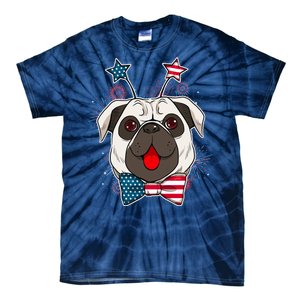 Fourth of July Fireworks Pug Dog Tie-Dye T-Shirt