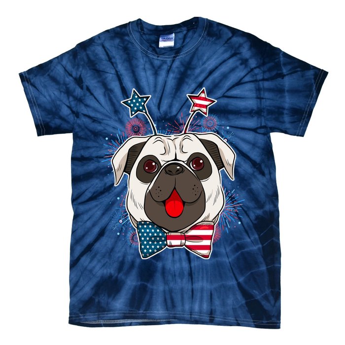 Fourth of July Fireworks Pug Dog Tie-Dye T-Shirt