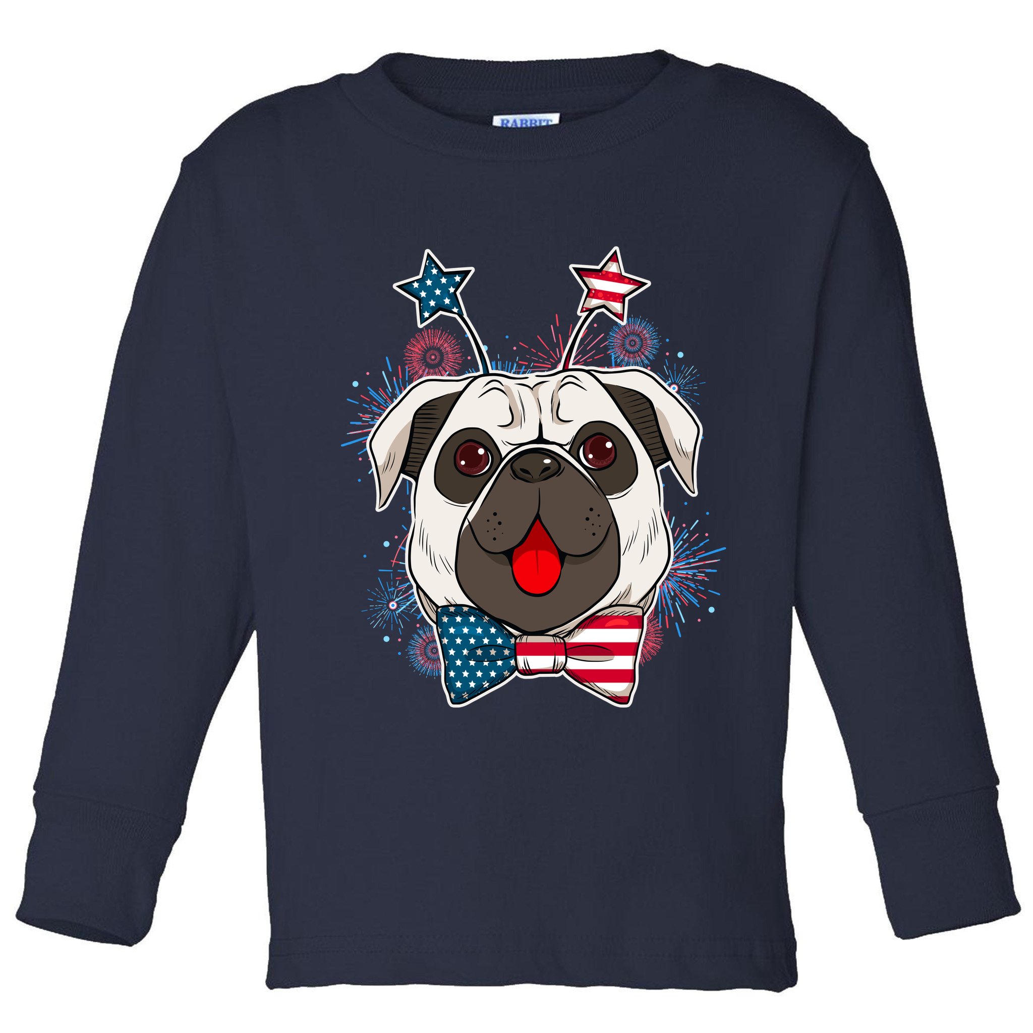 Fourth of July Fireworks Pug Dog Toddler Long Sleeve Shirt