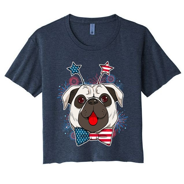 Fourth of July Fireworks Pug Dog Crop Top